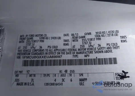 2014 Ford Escape Se from USA, damaged, VIN 1FMCU0GXXEUA69097